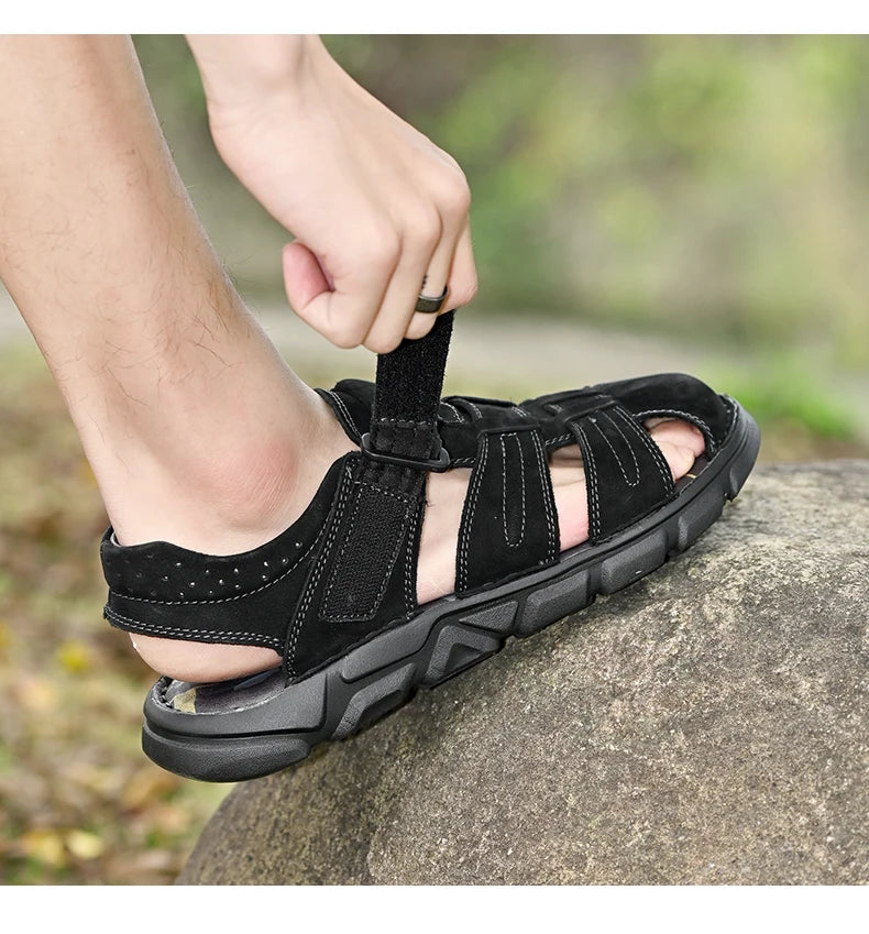 Genuine Leather Gladiator Sandals– Easy Hook & Loop Closure