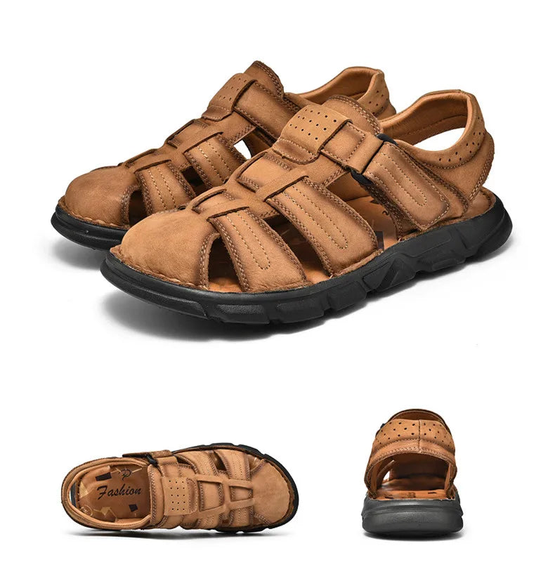 Genuine Leather Gladiator Sandals– Easy Hook & Loop Closure