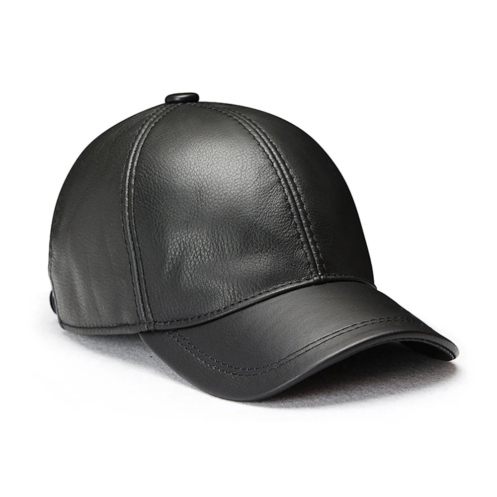Genuine Leather Baseball Cap – Adjustable Hat for Men & Women