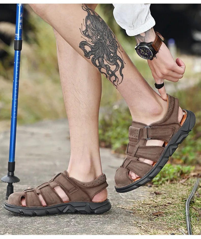 Genuine Leather Gladiator Sandals– Easy Hook & Loop Closure