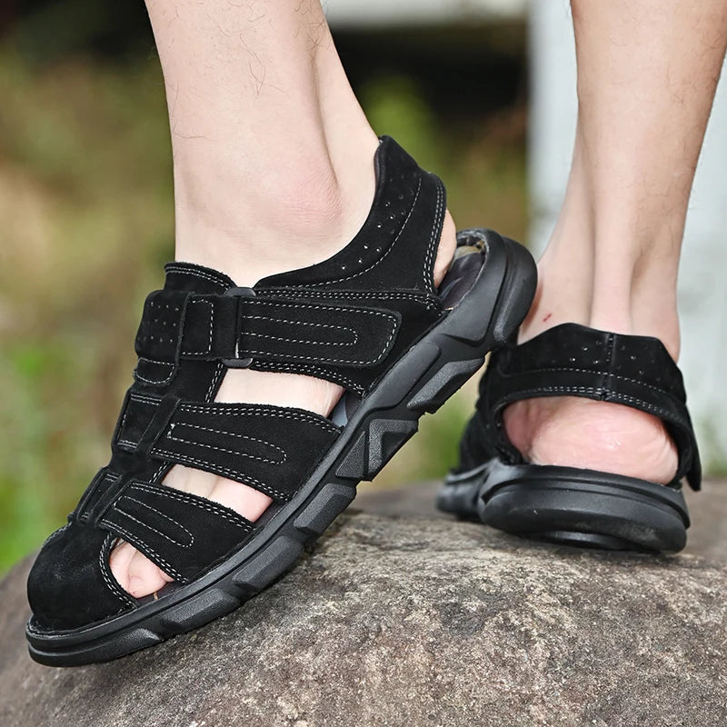 Genuine Leather Gladiator Sandals– Easy Hook & Loop Closure