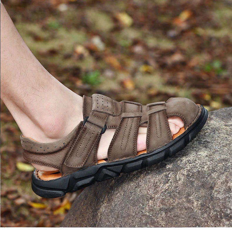 Genuine Leather Gladiator Sandals– Easy Hook & Loop Closure