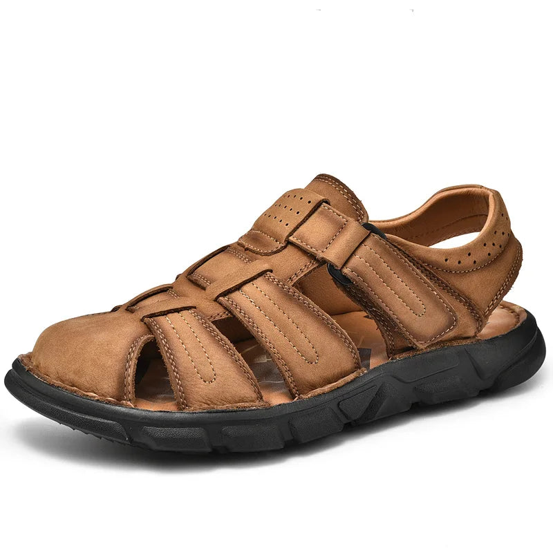 Genuine Leather Gladiator Sandals– Easy Hook & Loop Closure