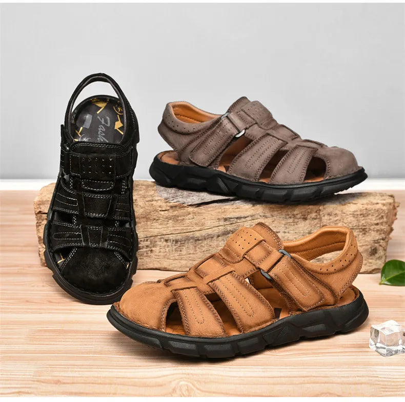 Genuine Leather Gladiator Sandals– Easy Hook & Loop Closure