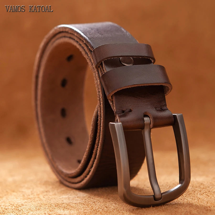 Luxury Top Cowhide Genuine Leather Belt – Durable Vintage Style for Men