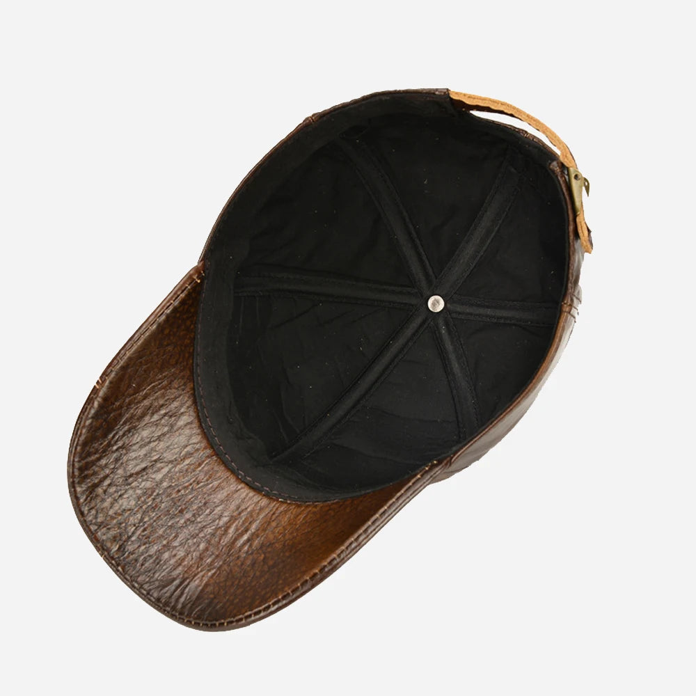 Printed Genuine Leather Baseball Cap – Adjustable Fit, All-Season Wear