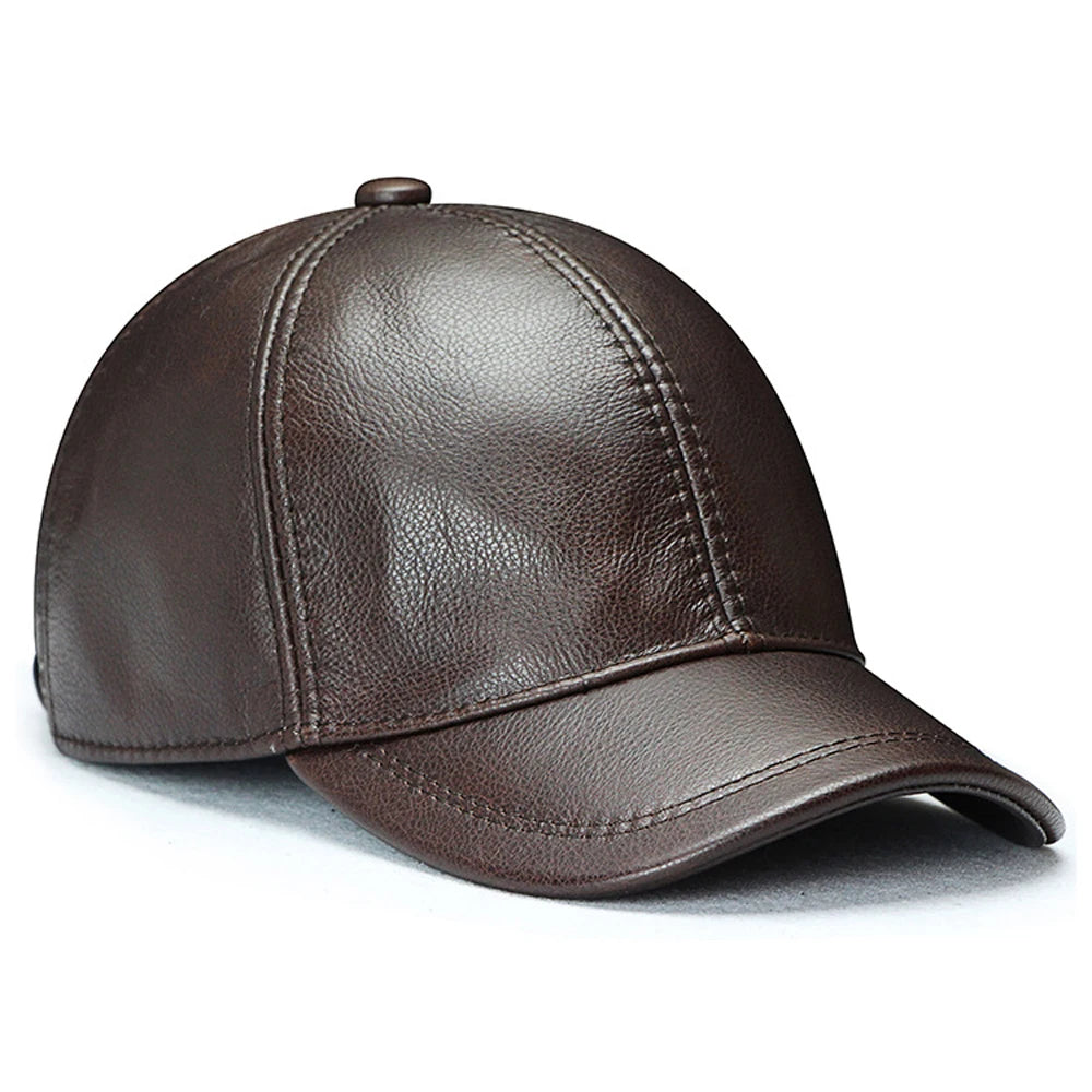 Genuine Leather Baseball Cap – Adjustable Hat for Men & Women