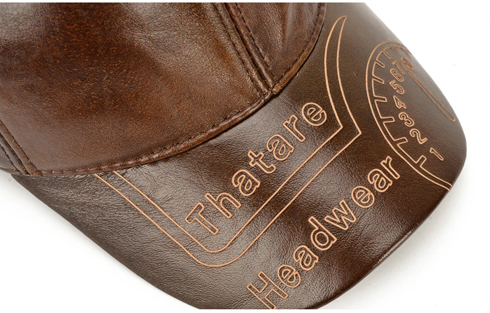 Printed Genuine Leather Baseball Cap – Adjustable Fit, All-Season Wear
