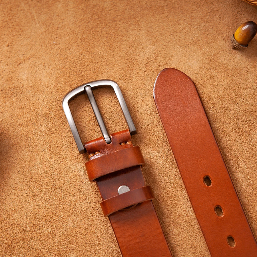 Luxury Top Cowhide Genuine Leather Belt – Durable Vintage Style for Men