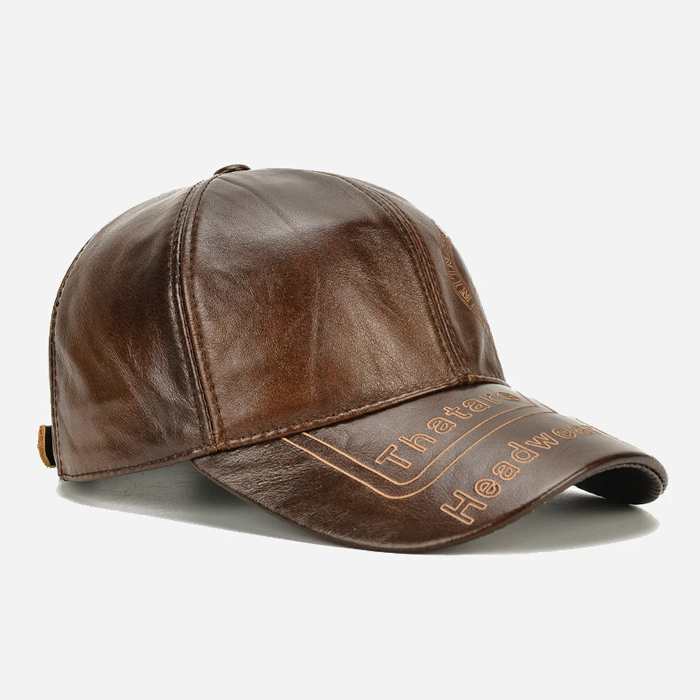 Printed Genuine Leather Baseball Cap – Adjustable Fit, All-Season Wear