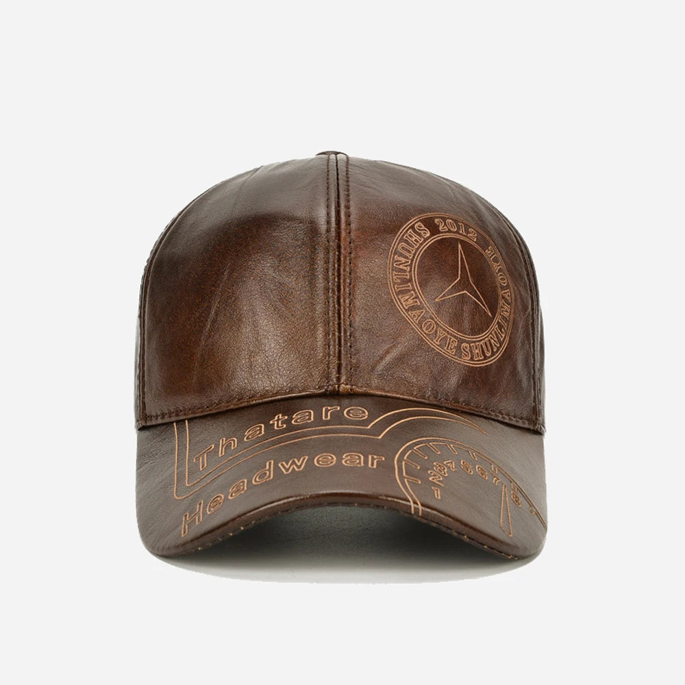 Printed Genuine Leather Baseball Cap – Adjustable Fit, All-Season Wear