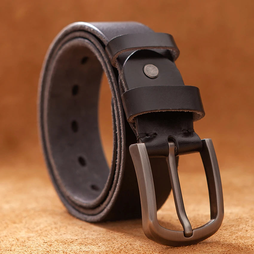 Luxury Top Cowhide Genuine Leather Belt – Durable Vintage Style for Men