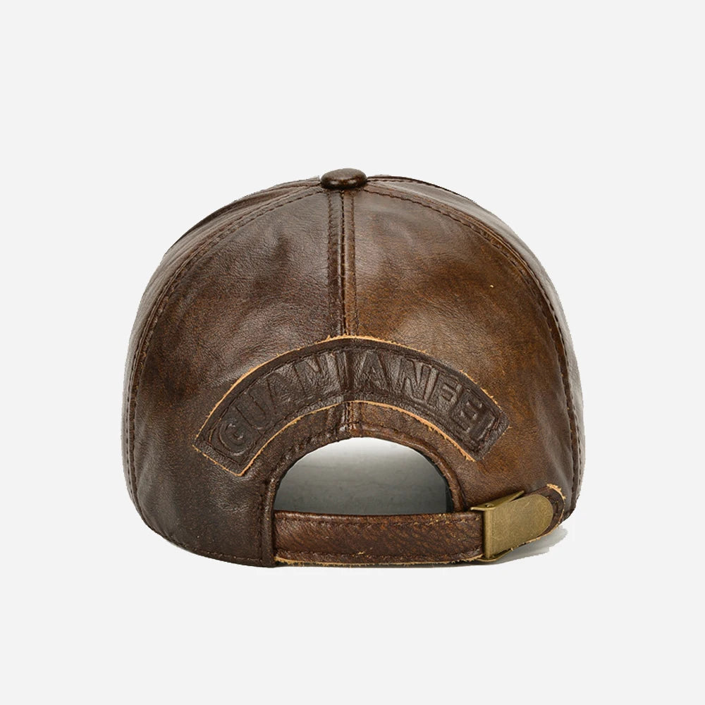 Printed Genuine Leather Baseball Cap – Adjustable Fit, All-Season Wear