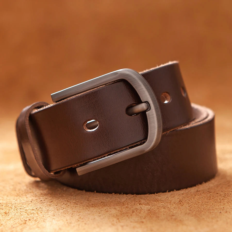 Luxury Top Cowhide Genuine Leather Belt – Durable Vintage Style for Men