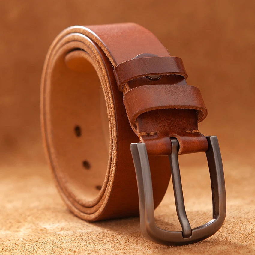 Luxury Top Cowhide Genuine Leather Belt – Durable Vintage Style for Men