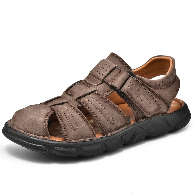 Genuine Leather Gladiator Sandals– Easy Hook & Loop Closure
