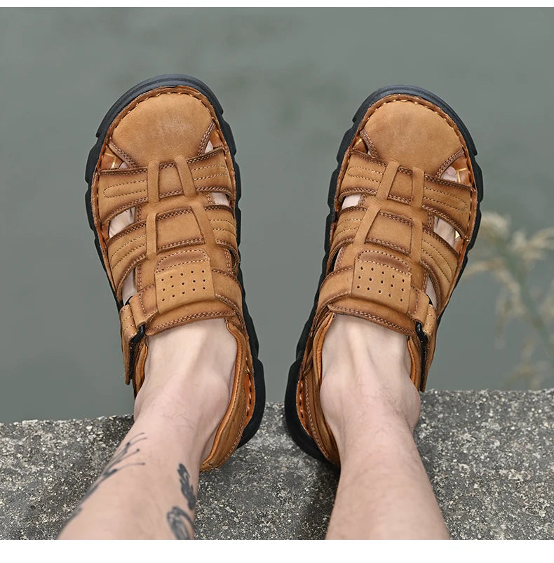 Genuine Leather Gladiator Sandals– Easy Hook & Loop Closure
