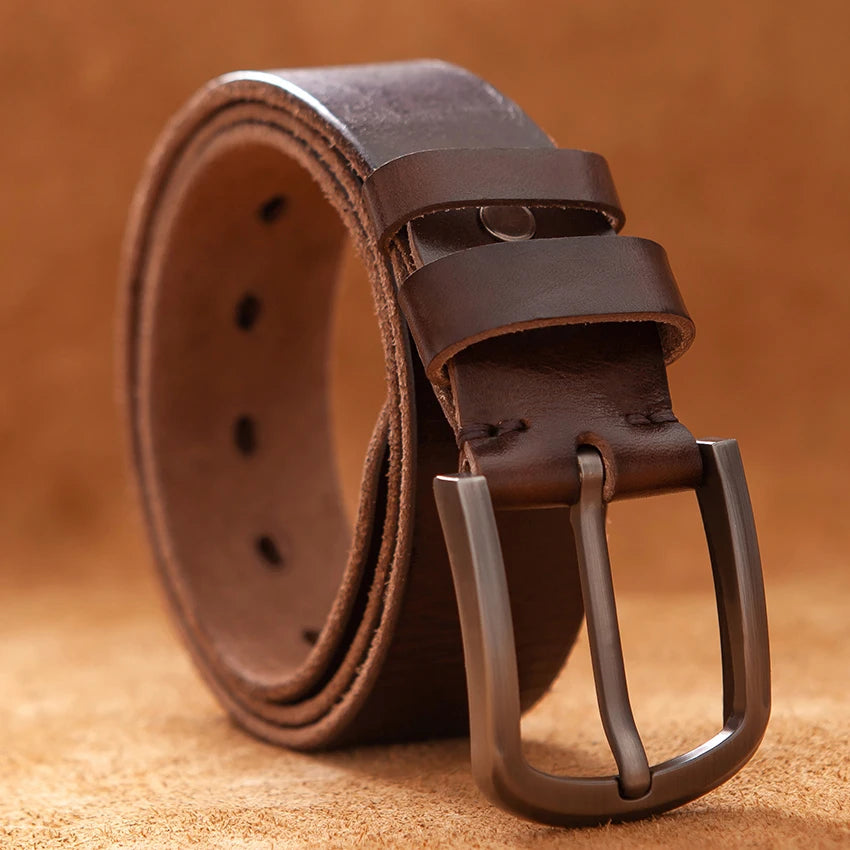Luxury Top Cowhide Genuine Leather Belt – Durable Vintage Style for Men
