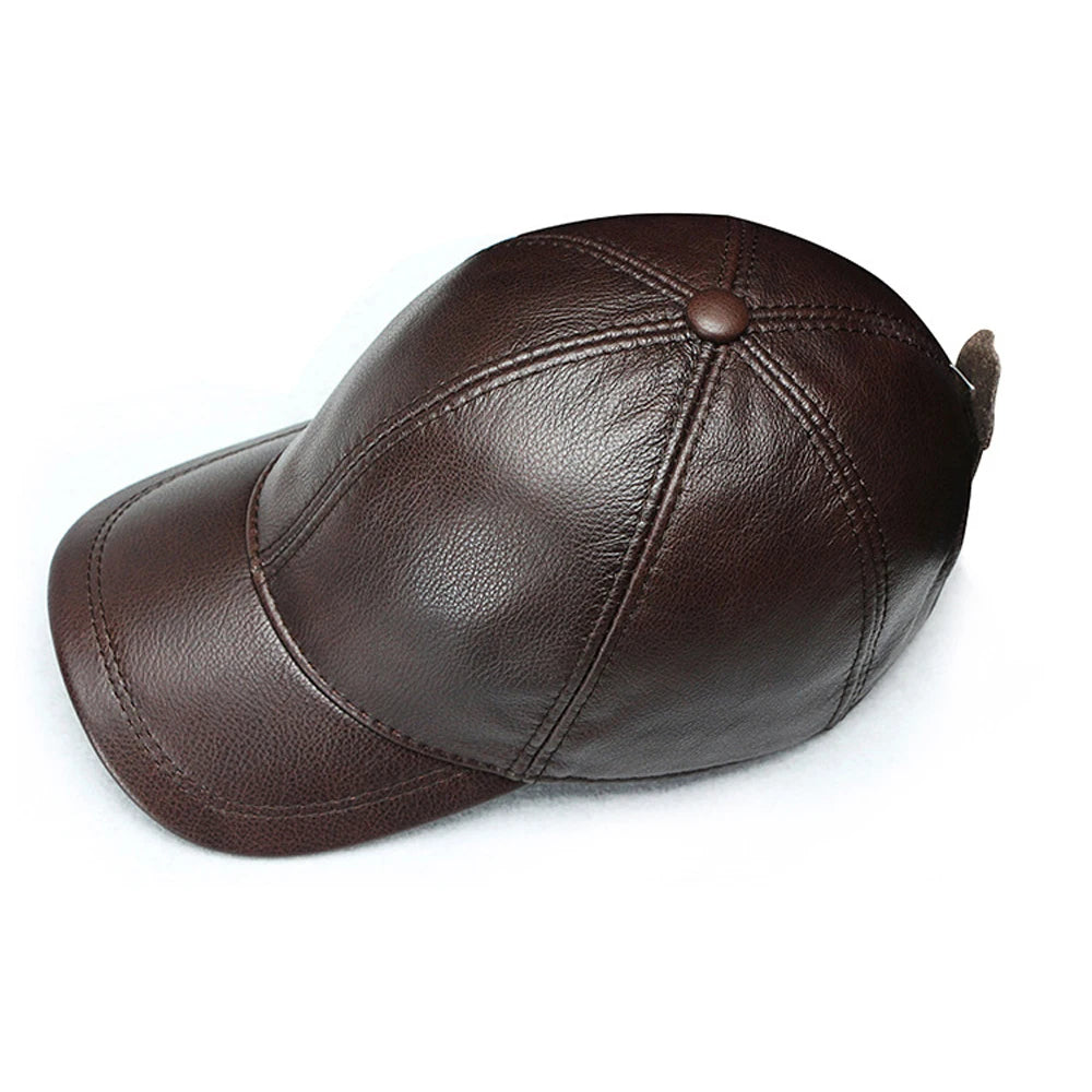 Genuine Leather Baseball Cap – Adjustable Hat for Men & Women