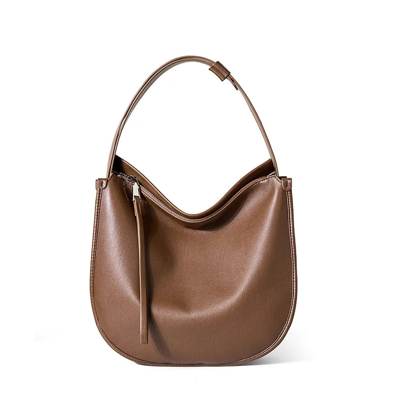 Genuine Cowhide Shoulder Bag – Classic Hobo Style for Women