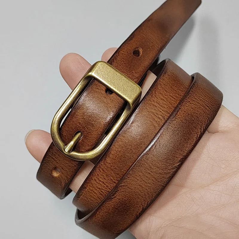 Women’s Genuine Leather Belt – Narrow, Retro Style