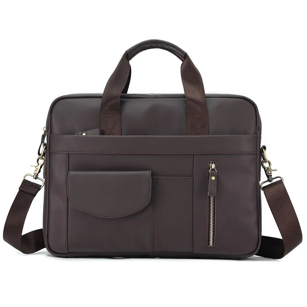 Premium Leather Business Briefcase with Laptop Compartment