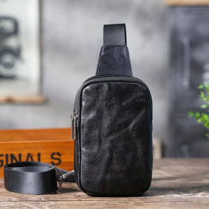 Genuine Leather Crossbody Bag – Zippered with Organic Cotton, Daily Carry