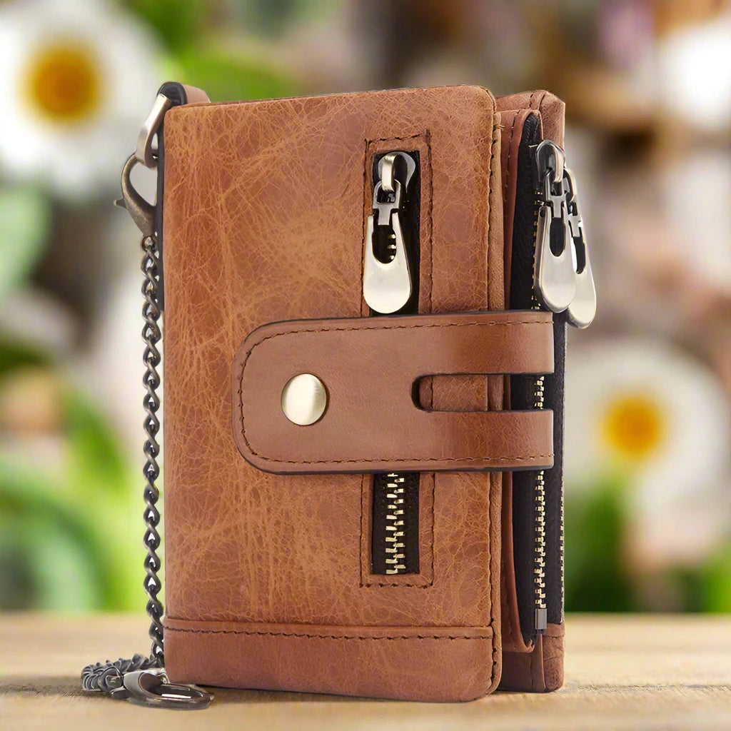 Women’s Genuine Leather Wallet – Double Zipper & Clutch Style with Coin Pocket