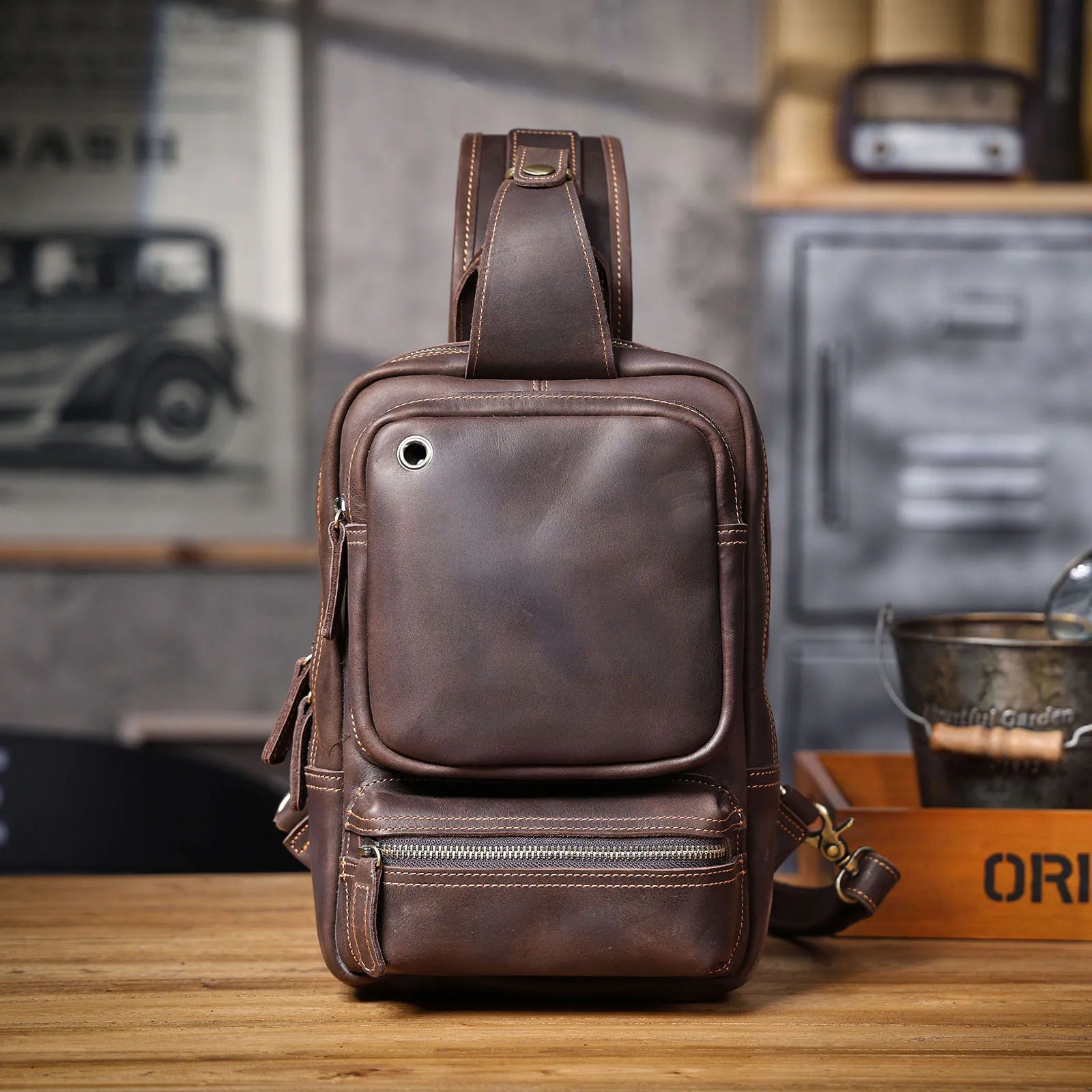 Premium Leather Cross body Bag with Organic Cotton Lining – Unisex Everyday Style