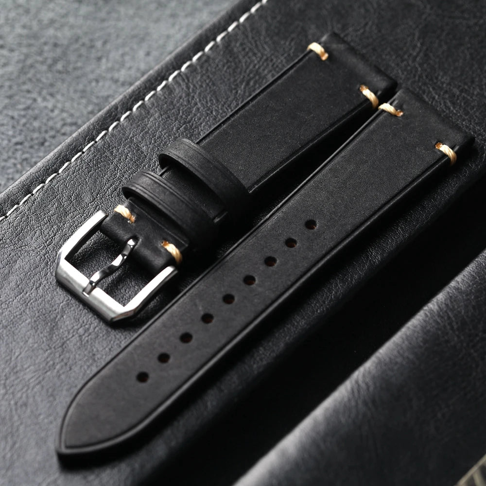 Elegant Genuine Leather Watchband – Stainless Steel Buckle