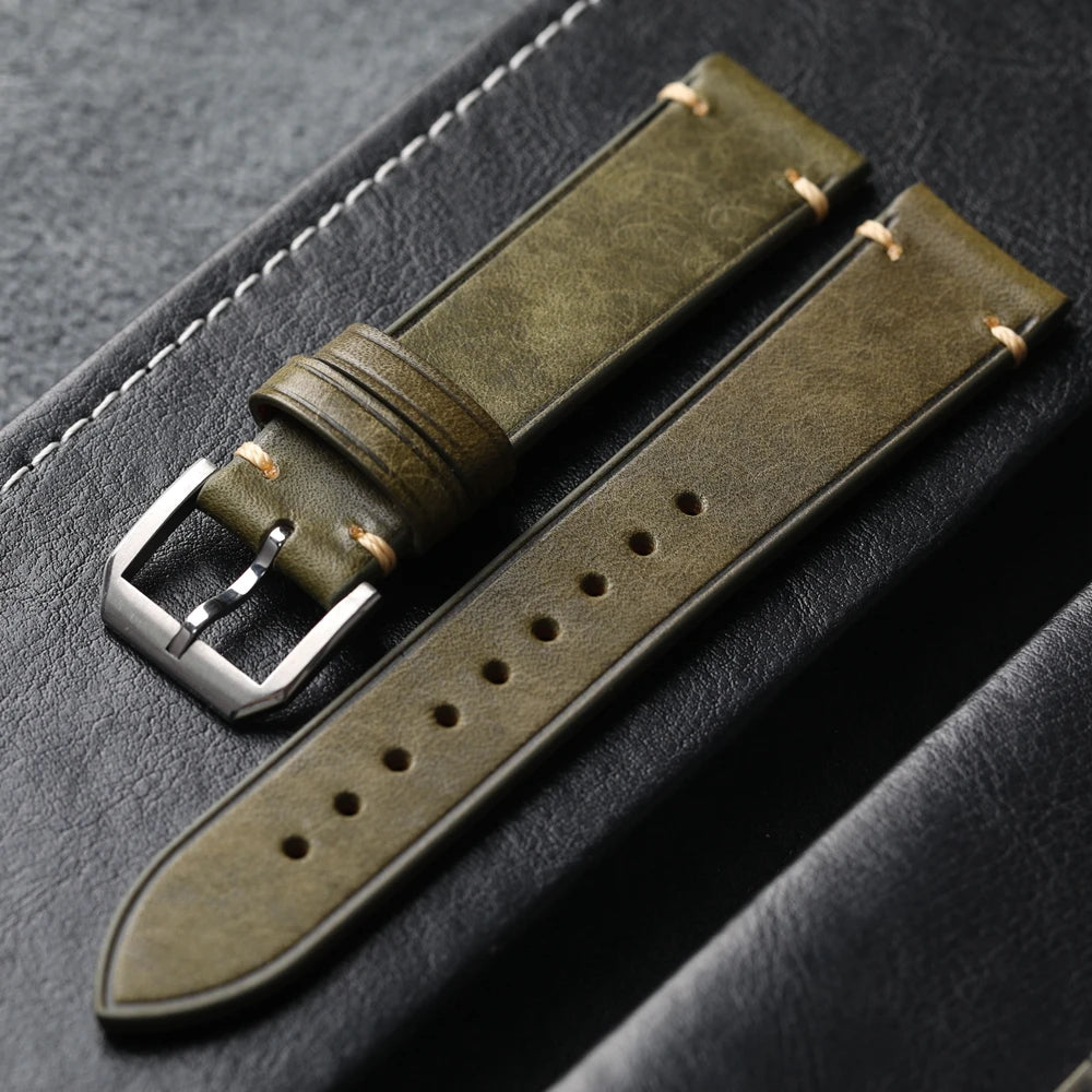 Elegant Genuine Leather Watchband – Stainless Steel Buckle