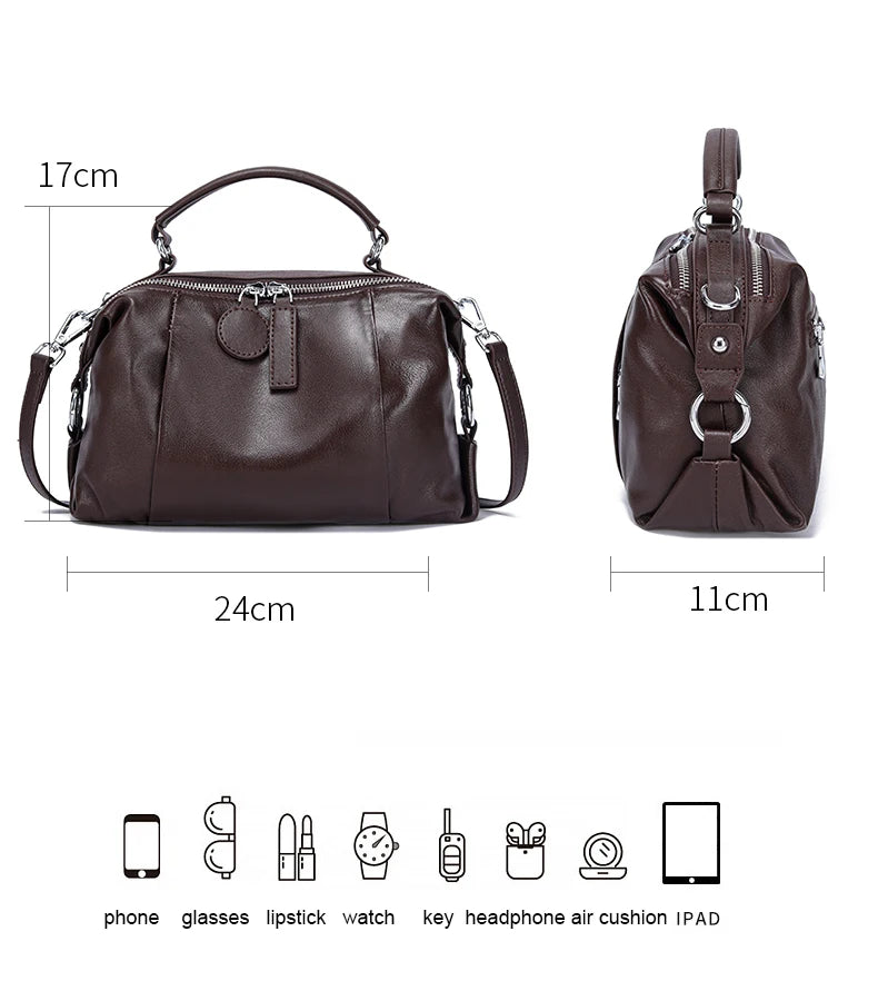 Women’s Cowhide Leather Satchel – Spacious & Stylish Bag