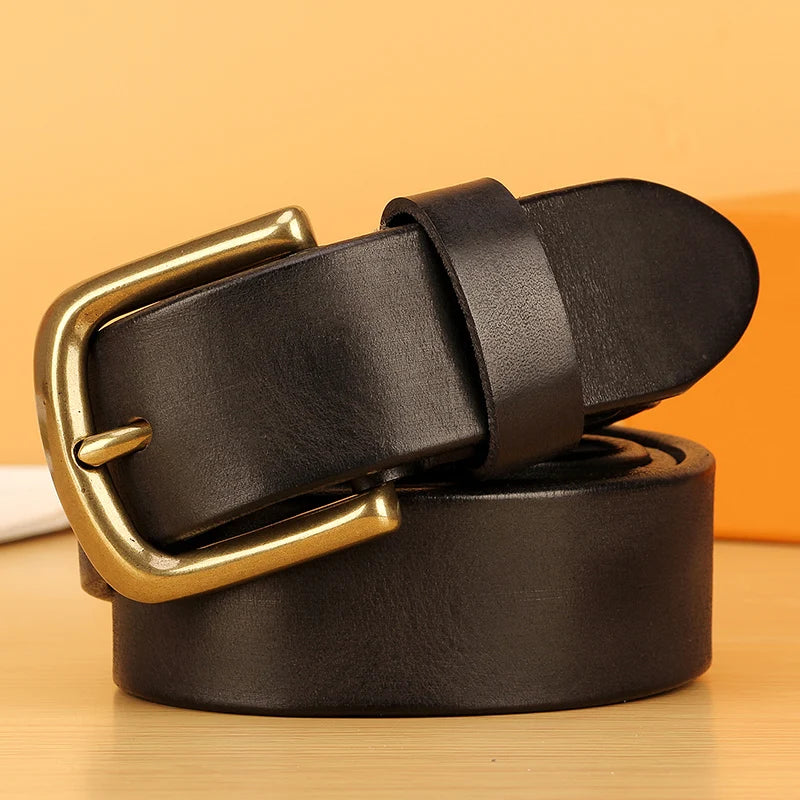 Full-Grain Cowhide Leather Belt with Solid Brass Buckle