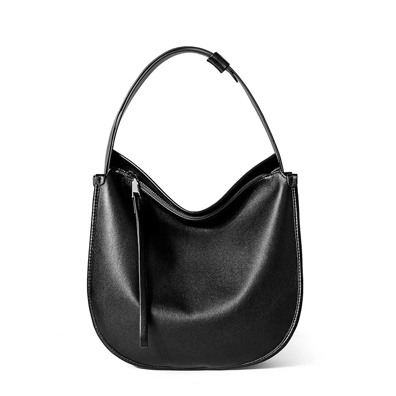 Genuine Cowhide Shoulder Bag – Classic Hobo Style for Women