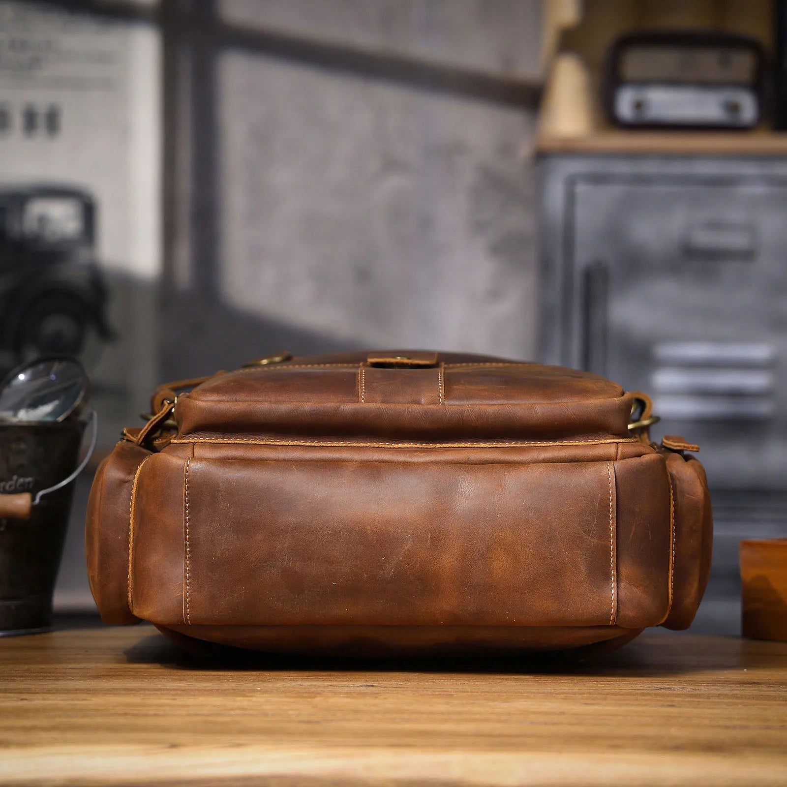 Genuine Leather Urban Backpack – Organic Cotton Lined for Daily Essentials