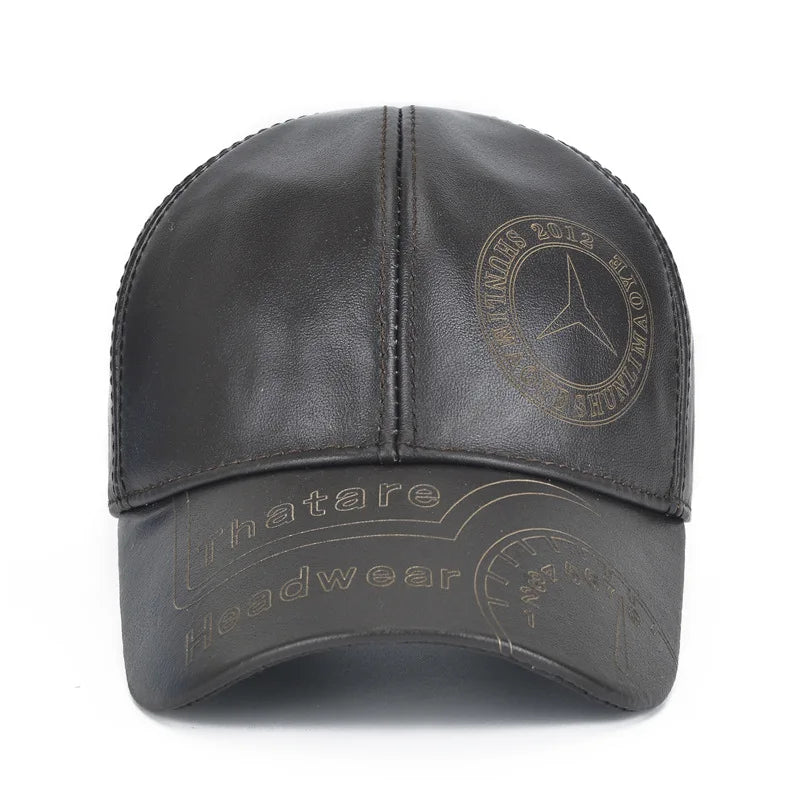 Printed Genuine Leather Baseball Cap – Adjustable Fit, All-Season Wear