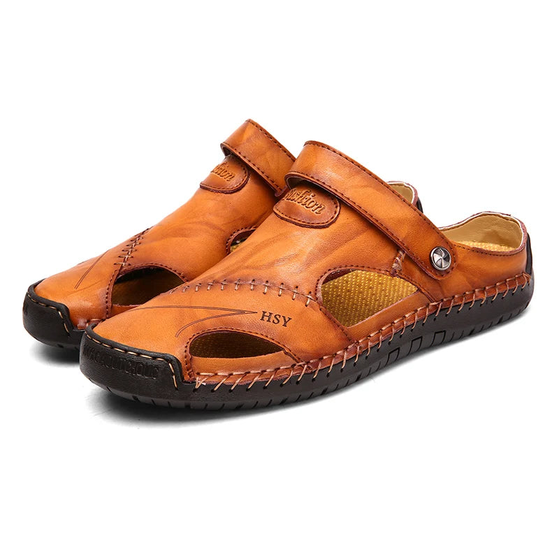Classic Genuine Leather Sandals with Buckle Strap