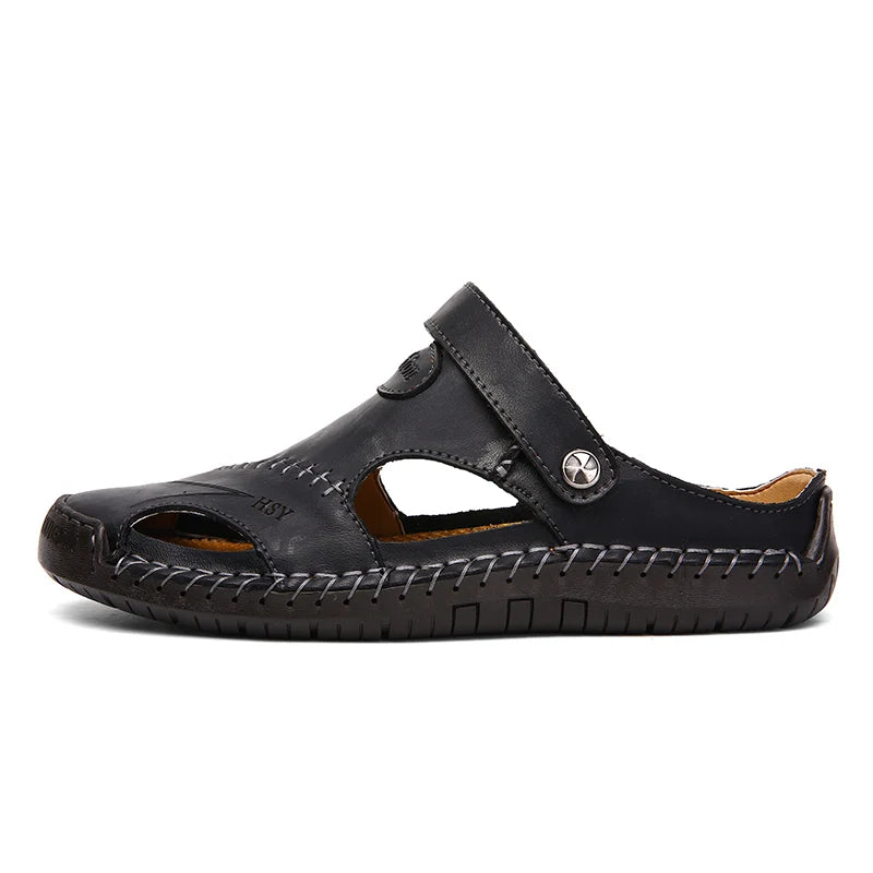 Classic Genuine Leather Sandals with Buckle Strap
