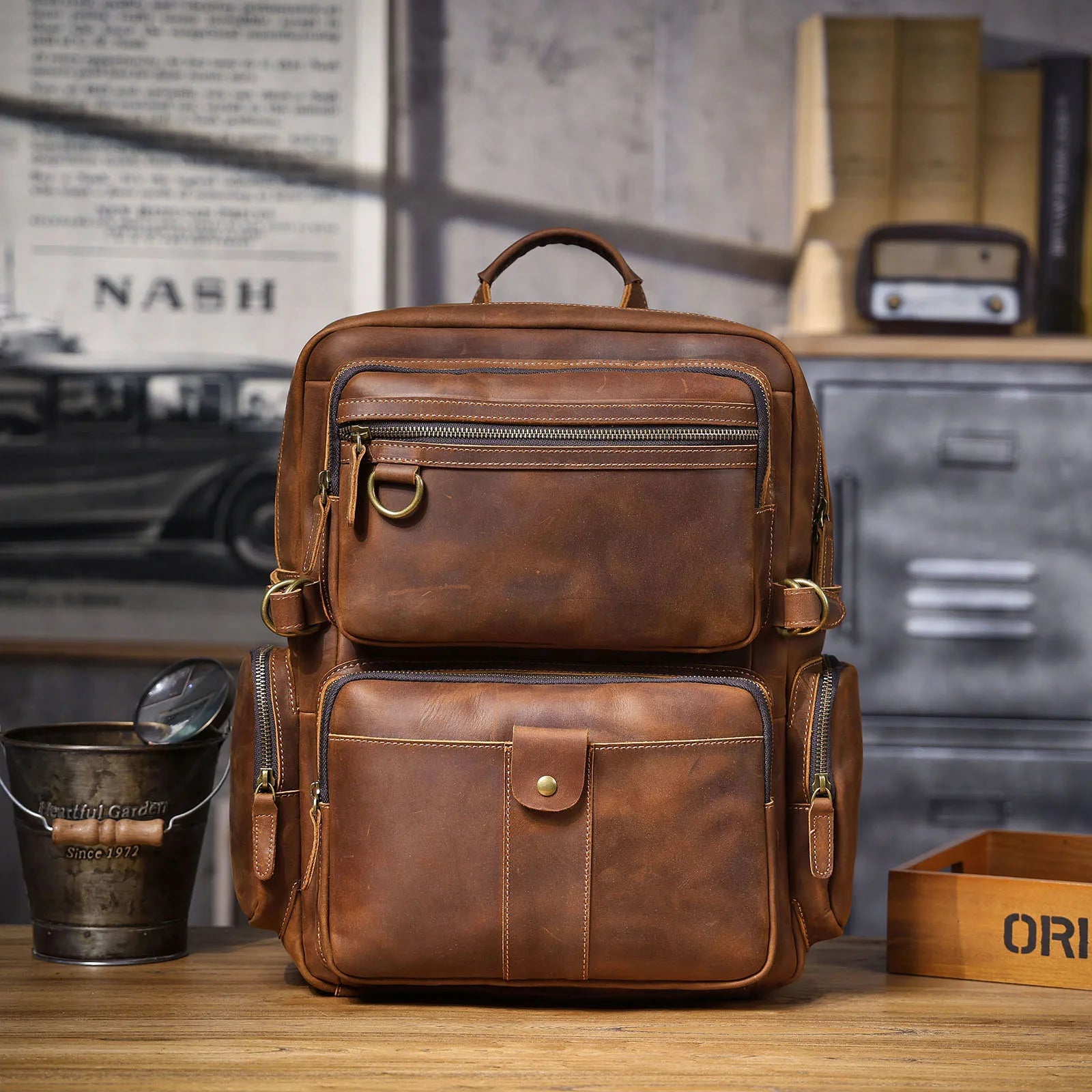 Genuine Leather Urban Backpack – Organic Cotton Lined for Daily Essentials