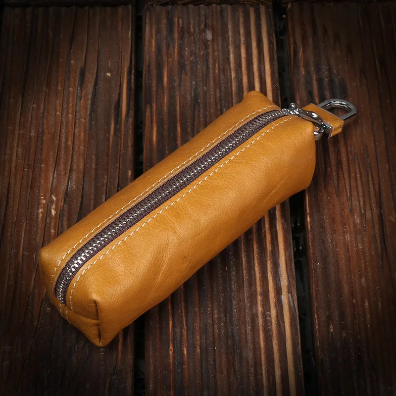 Genuine Cowhide Leather Key Wallet – Barrel Shape, Lightweight & Stylish
