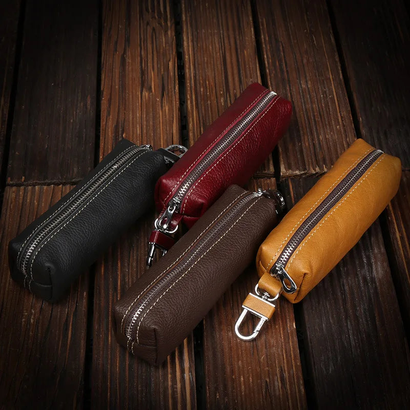 Genuine Cowhide Leather Key Wallet – Barrel Shape, Lightweight & Stylish