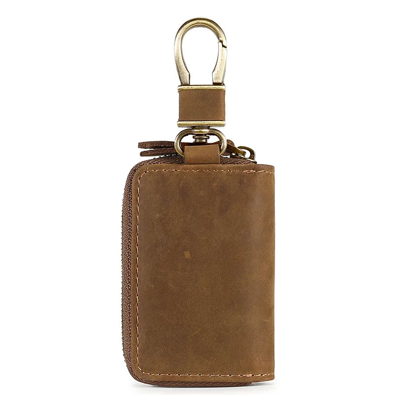 Premium Genuine Leather Key Wallet with Zip Closure