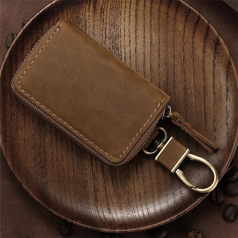 Premium Genuine Leather Key Wallet with Zip Closure