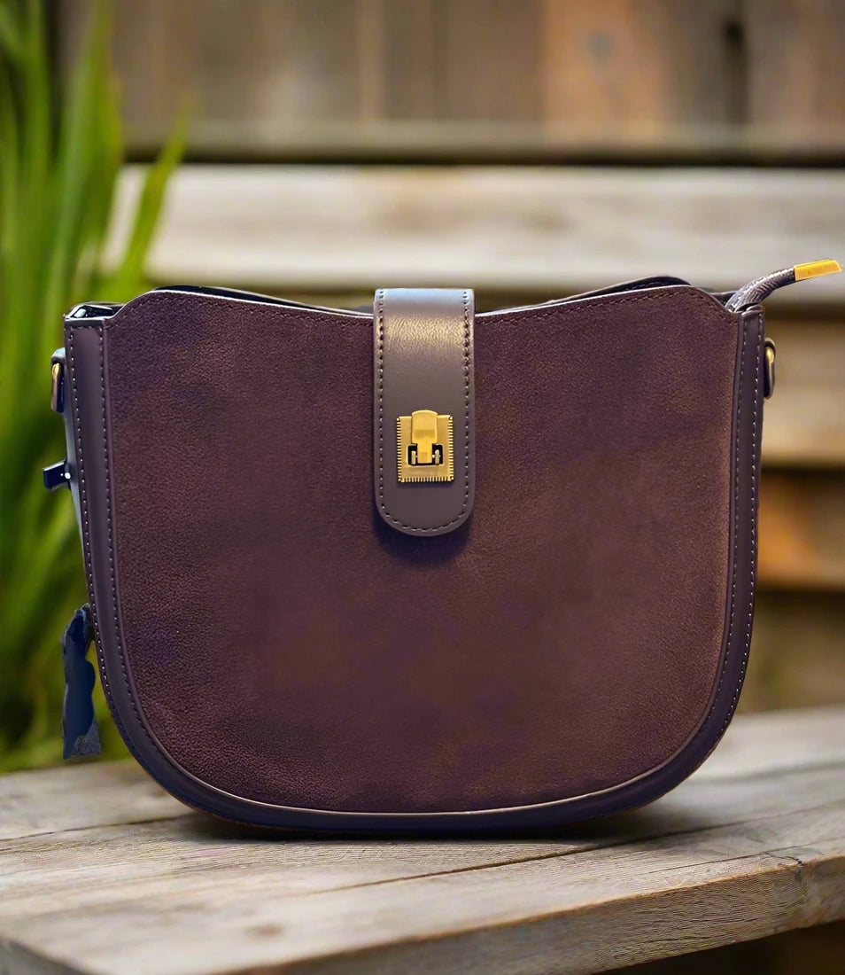 Women’s Genuine Leather Shoulder Bag – Half-Moon Design, Zipper & Hasp Closure