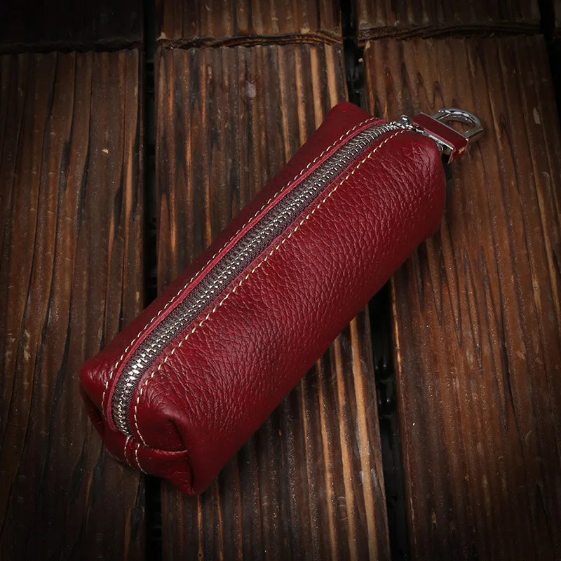 Genuine Cowhide Leather Key Wallet – Barrel Shape, Lightweight & Stylish