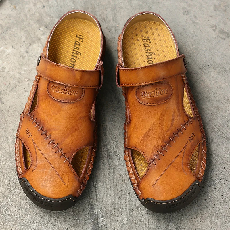 Classic Genuine Leather Sandals with Buckle Strap