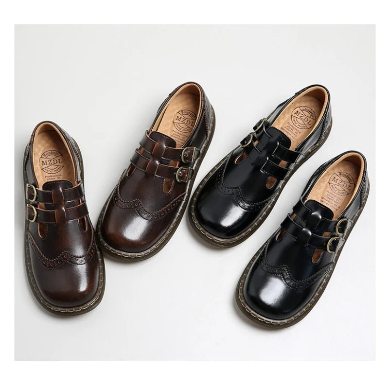 Women’s Genuine Leather Loafers – Vintage Slip-On Oxford Flats