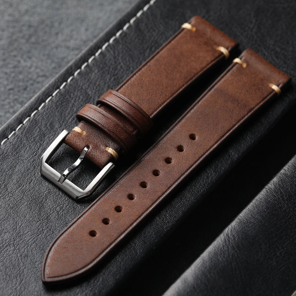 Elegant Genuine Leather Watchband – Stainless Steel Buckle