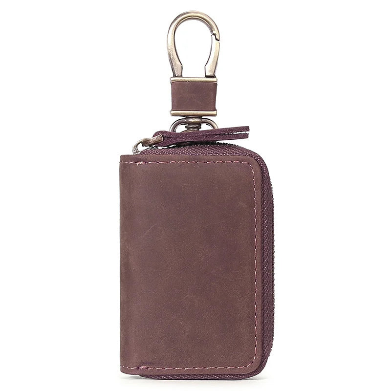 Premium Genuine Leather Key Wallet with Zip Closure