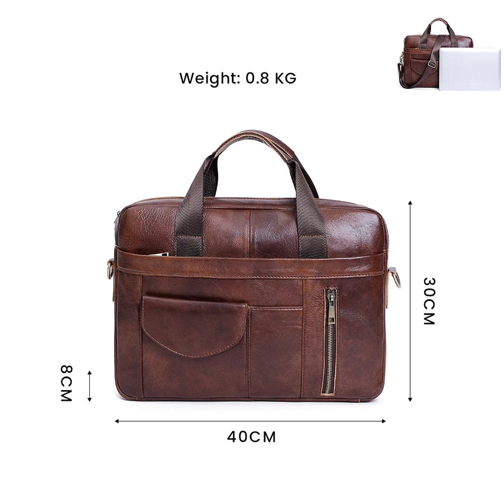 Premium Leather Business Briefcase with Laptop Compartment